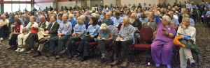 Blue-shirted supporters at October hearing